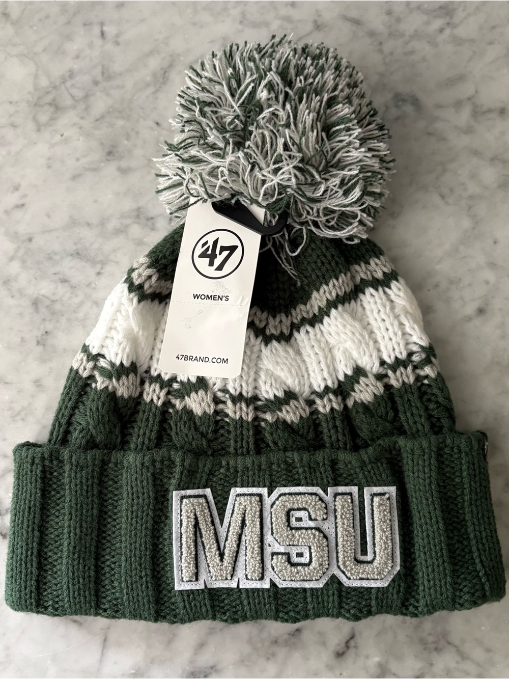 47 Brand Women’s Michigan State Spartans Green White Emma Cuffed Knit Pom Beanie